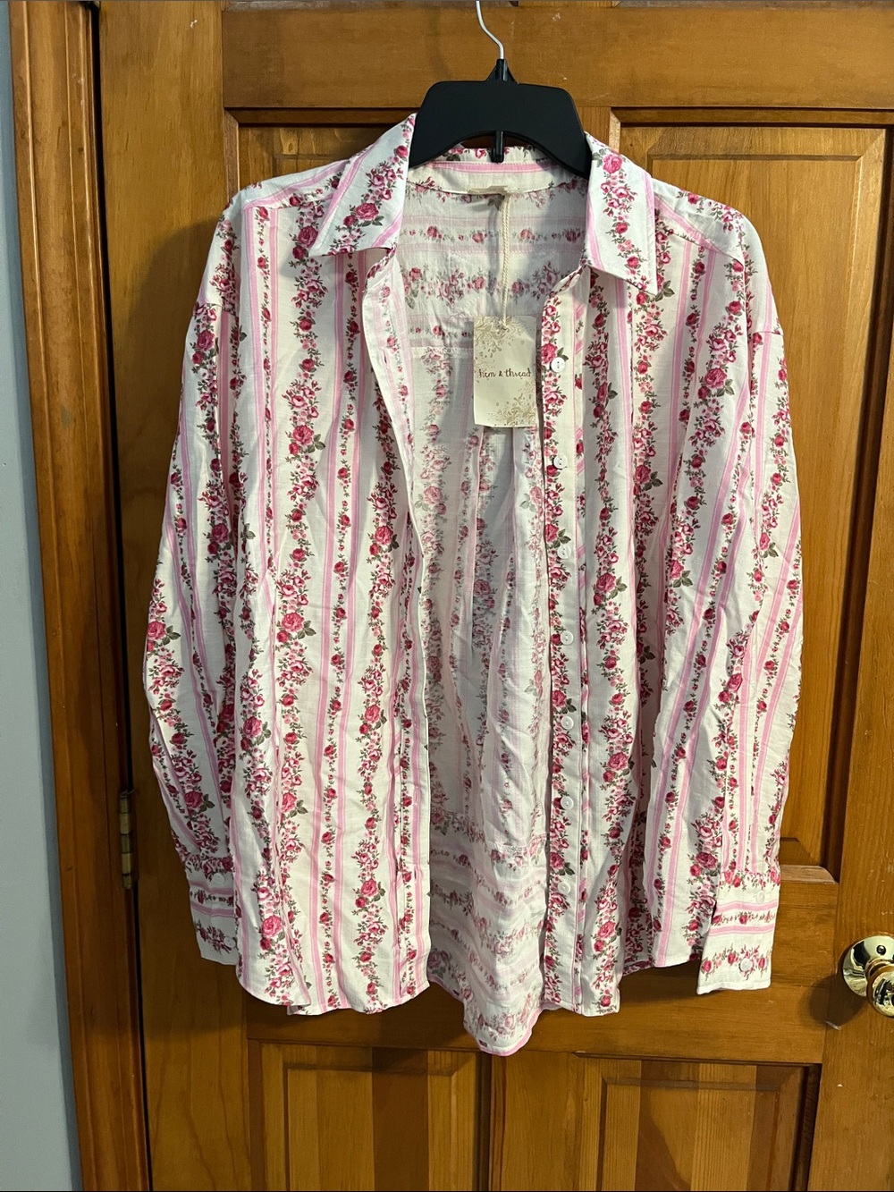 Pink and White Floral Button-Up Shirt